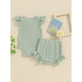thumbnail image 4 of CIYCuIT Baby Girls 2Pcs Summer Clothes Eyelet Fly Sleeve Romper with Elastic Waist Shorts Outfits 3M 6M 12M 18M Infant Toddler Cute Solid Color Shorts Sets, 4 of 9