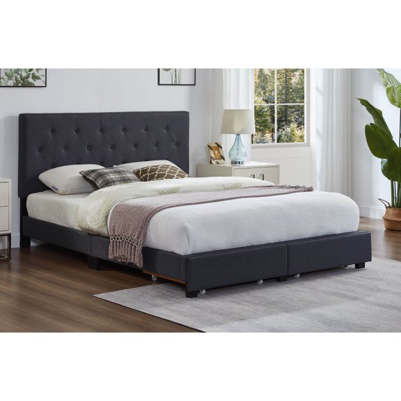 Zoey Charcoal Button Tufted Adjustable Headboard Platform Storage Bed
