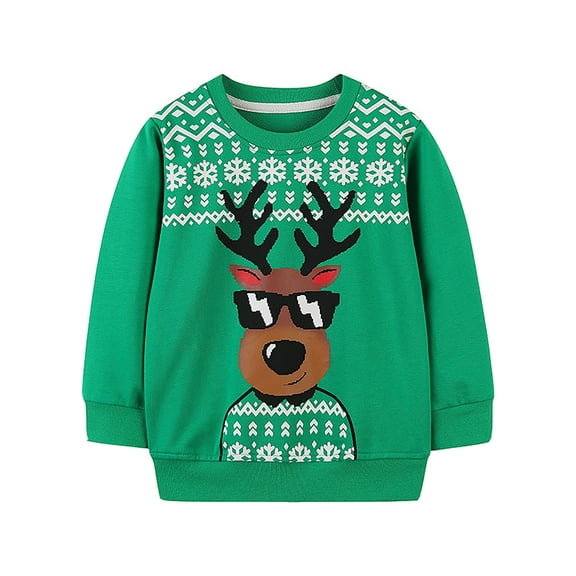 Christmas Cartoon Print Girls Hoodie Long Sleeve Crewneck Pullover Casual Sweatshirt for Toddler Green 4-5 Years