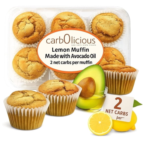 Low Carb Lemon Muffins 6 Pcs (1-Pack) by Carb-o-licious - 2 Net Carbs, 9g Protein - Sugar Free Cupcake Style Healthy Snack, Made with Almond Flour, Avocado oil Keto Friendly, Tanya , Certified Kosher