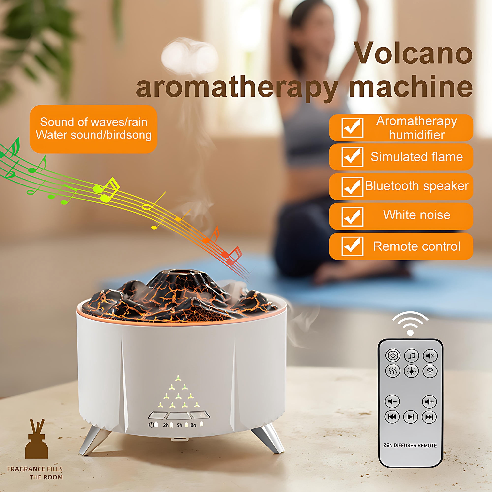INSMART Aromatherapy Diffuser & White Noise Machine, 350ml Cool Mist Humidifier with Flame Effect, Bluetooth Speaker, 3 Timer, Night Light for Home, Office, Nursery