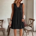 thumbnail image 3 of Ayolanni Sleeveless Spring Dresses for Women Solid Modest V-Neck Midi A-Line Dress Vacation Casual Pleated Beach Ruffle Sundress with Pockets Black XL, 3 of 6