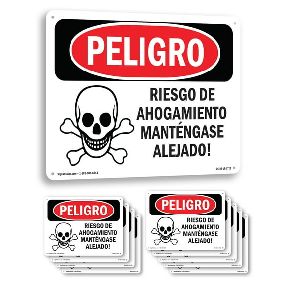 Drowning Danger Keep Out! Spanish OSHA Danger Rigid Plastic Sign 10 Inch x 7 Inch - 10 Pack