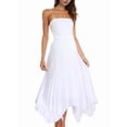 thumbnail image 2 of Women's Elastic Waist Pleated Skirts High Waisted Flowy Asymmetrical Low Midi Skirt for Summer White S, 2 of 10