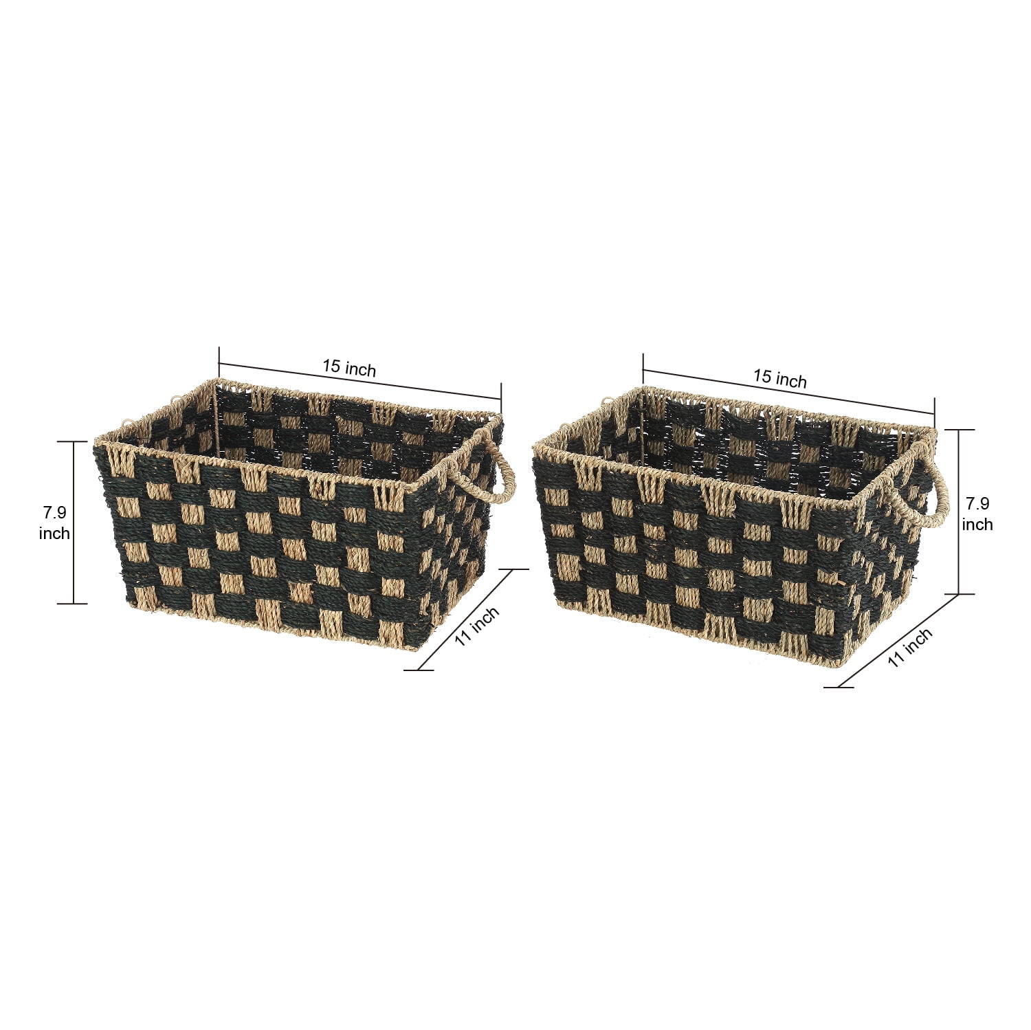 Better Homes & Gardens Large Rectangle Checkered Seagrass Storage Basket with Handles, 2 Pack