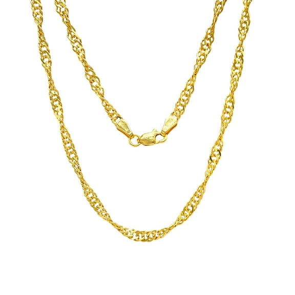 Jewelheart 10K Yellow Real Gold Singapore Chain 2.5mm 3.1mm Diamond Cut Twisted Necklace For Women 16"-24"