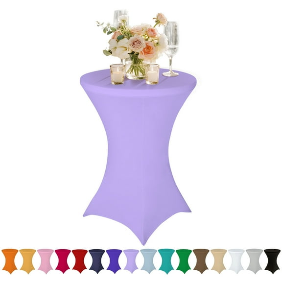 Lavender Elastic Tablecloth for 43"x32"  Round Table - Spandex Stretch Cocktail Table Cover for Party, Wedding, Banquet Decor