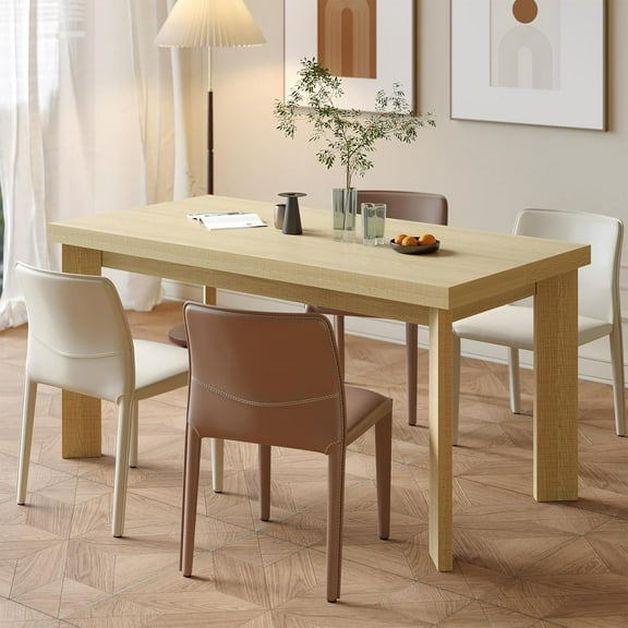 HAUXITIO 63 Inch Dining Table for 6 People, All-Weather Rectangular Table with Solid Wood Legs for Indoor & Outdoor Use,Natural
