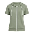 thumbnail image 6 of Yigetop Womens Short Sleeve Zip up Hoodies Sweatshirts Cardigan Loose Casual Lightweight Soft Tops Comfy Loungewear for Daily Wear Multiple Sizes Green M, 6 of 6
