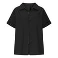 thumbnail image 3 of Womens Summer Shirts Fashion Lapel Collar Short Sleeves Full Zipper Blouses With Pockets Linen Solid Color Tops V Neck Women's Tops Training Shirt Women Oversized Tee Shirt Color Long Sleeve Shirt V, 3 of 5