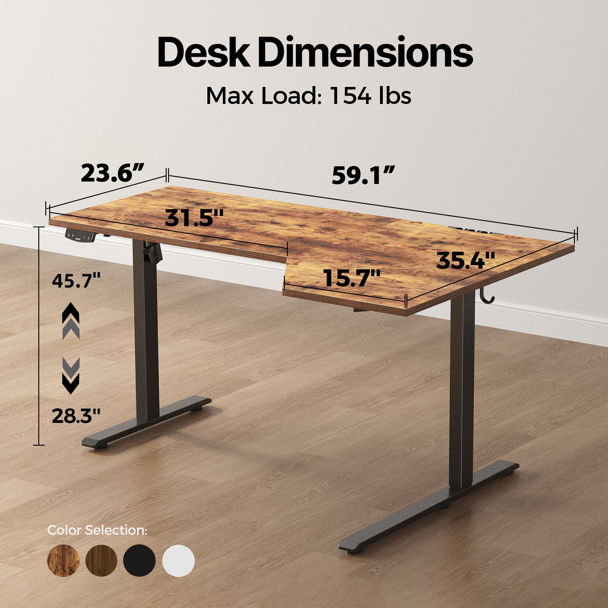 59.1 Inch Electric L-Shaped Height Adjustable Standing Desk, Sit to Stand Corner Desk with Memory Presets and Hooks, Ergonomic Home Office Computer Desk for Workstations, Rustic Brown