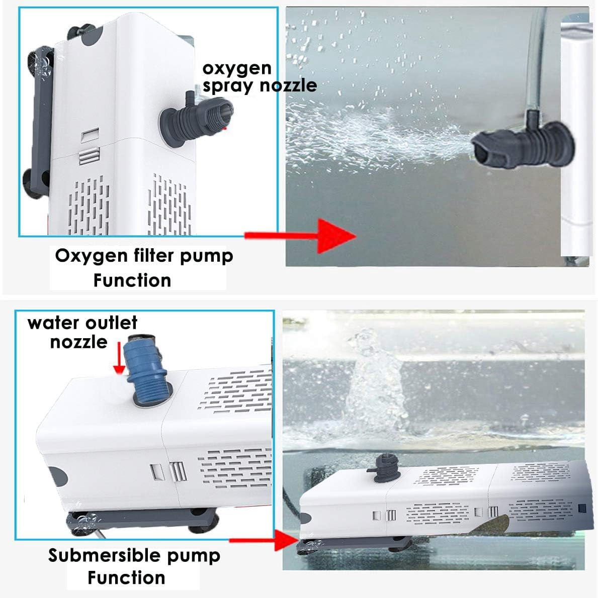 XZKING Aquarium Internal Filter, Submersible Power Filter with Rainwater Aerator System Oxygen Air Fish Tank Filter Water Pump for 20 Gal Fish Tank