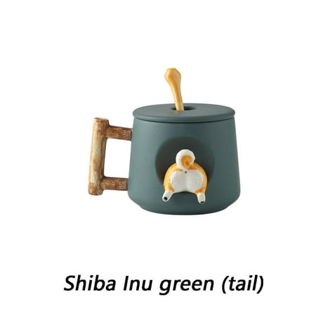 

New Spoon With Cover Lovers Originality Mug Water Cup Firewood Dog Cup Coffee Cup SHIBA INU GREEN (TAIL)