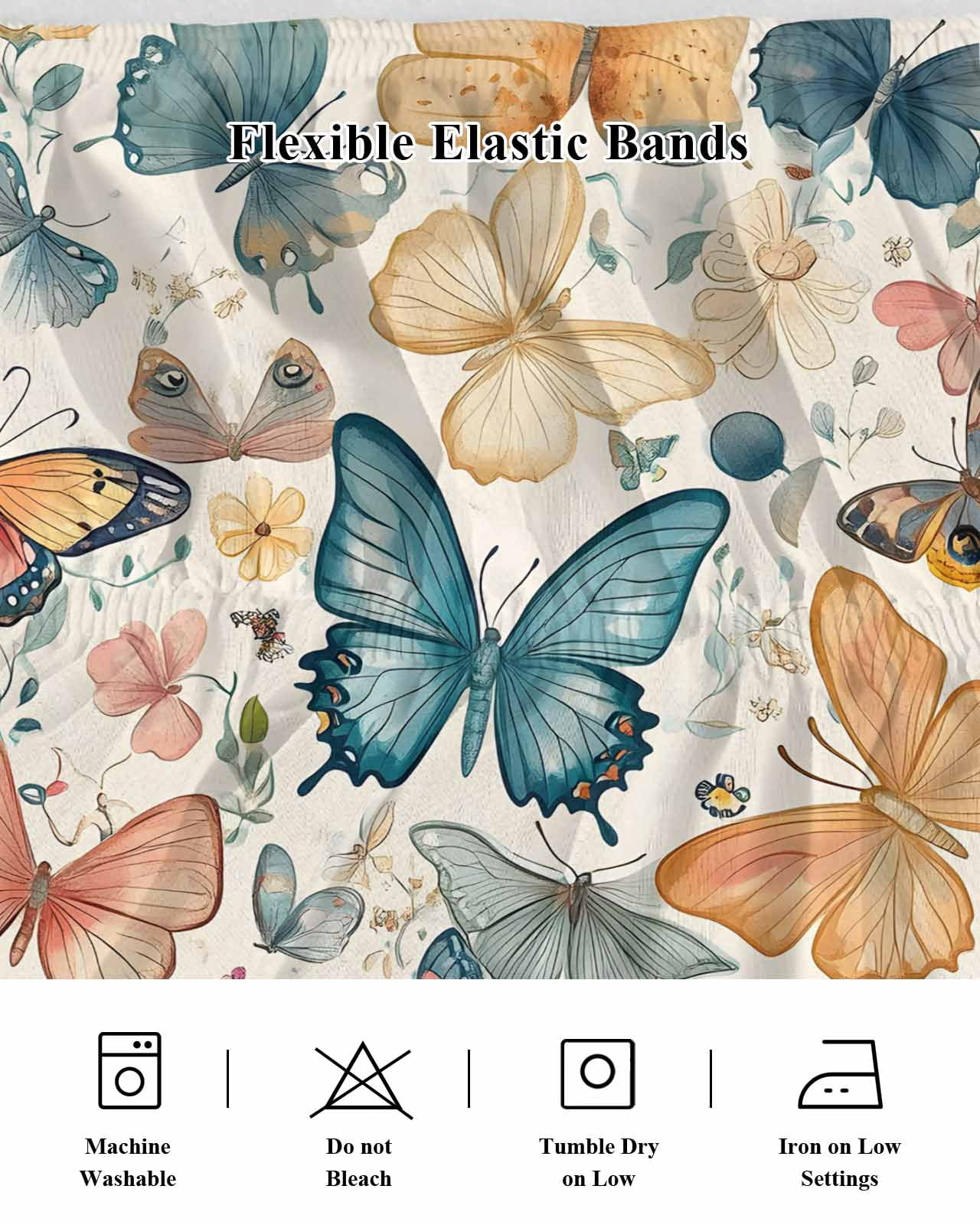 Butterfly Wrap Around Bed Skirts for Queen Bed 16" Drop,Bed Skirt with Adjustable Elastic Belt Dust Ruffle Bed Valance for Bedroom Hotel Retro Spring Leaves Country Aesthetic Flower Bed Frame Cover