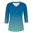 thumbnail image 4 of 3/4 Length Sleeve Womens Tops, Comdrip Womens Tops 3/4 Sleeve Print Plain Travel Cute Tops V Neck Slim Fit Half Sleeve Tshirts Shirts Blouse Ladies Tops and Blouses Blue XL, 4 of 7