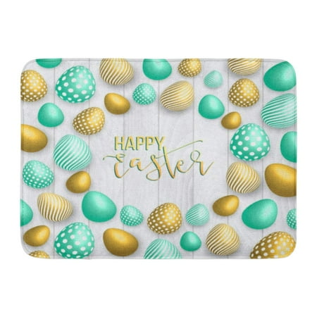 Easter Door Wreath Ideas GODPOK Happy Easter Pink Colorful Dotted Striped Gold Eggs Spring Grass Hunt Children Wreath Rug Doormat Bath Mat 23.6x15.7 inch ()