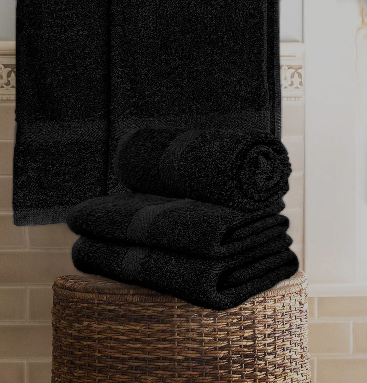 Soft Textiles 12 Pack Black Color Salon Towel Premium Hotel, Salon & Gym Hand Towels, 100% Cotton