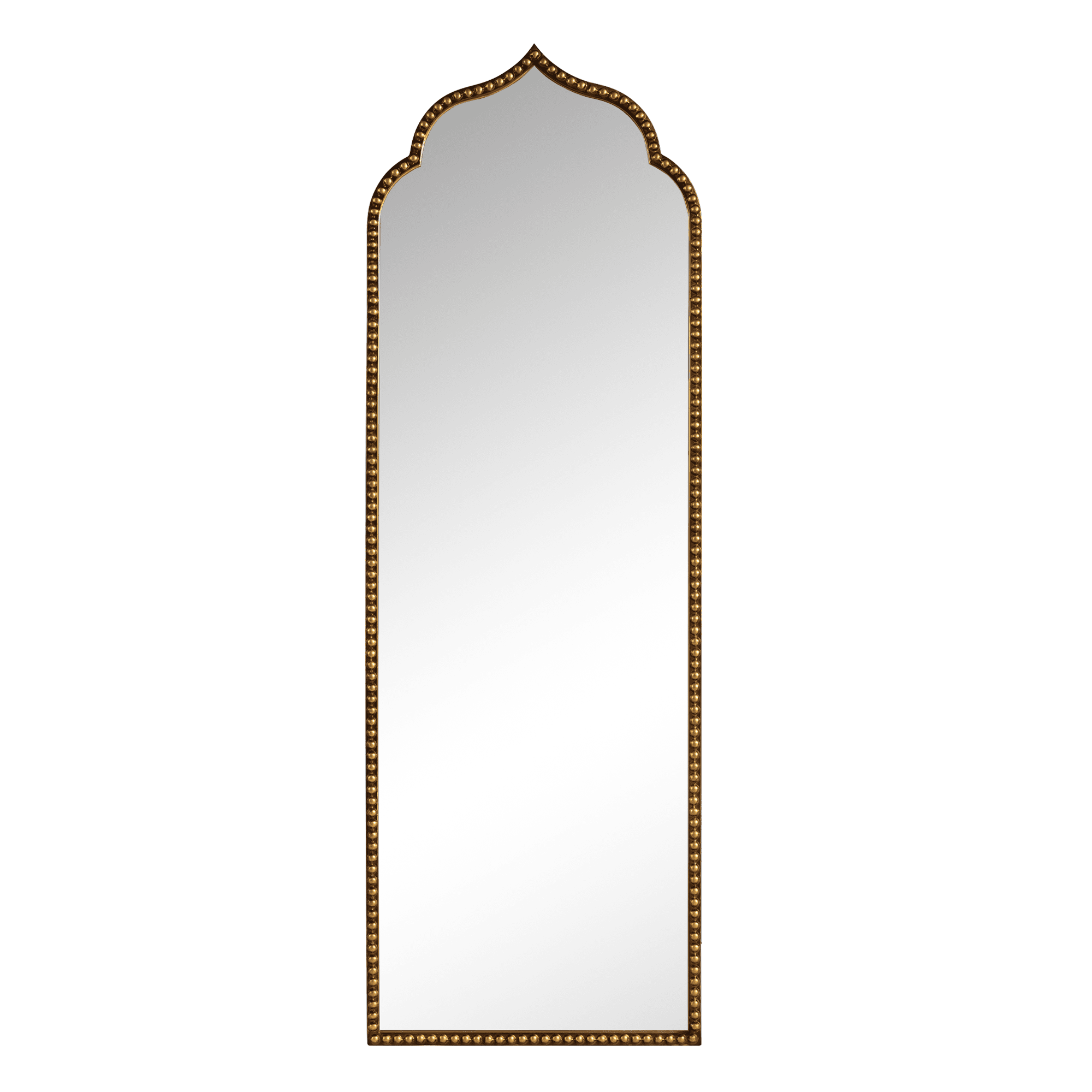 MAYEERTY 59"×20" Gold Iron Arched Full-Length Mirror Right Angles, Thai Bead Decoration for Bedroom