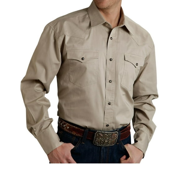 Roper Men's Solid Poplin Long Sleeve Snap Western Shirt Tan X-Large