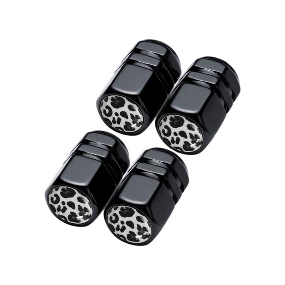 Black & White Leopard Print Tire Valve Stems Caps Aluminum Alloy Wheel with Rubber Seal for Cars, Trucks, Motorcycles (4-Pack)