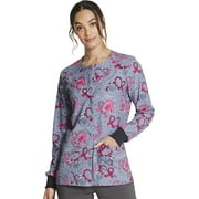 Dickies EDS Warm Up Medical Scrubs Jacket for Women Snap Front DK309, XXS, Care Slow Much