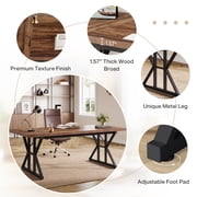 Fnova 70.86 Inch Farmhouse Dining Table, X-Shaped Metal Legs, Large Rectangular Kitchen Table for 6-8 People, Heavy Duty Dining Room Furniture
