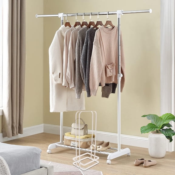 Niceauty Elegant White Metal Clothes Hanger Storage Rack for Small Spaces