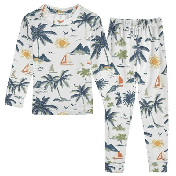 joogoo Palm Tree-a2 2 Piece Long Sleeve Tee and Pants Cotton Pajama Set 5Y