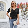 thumbnail image 2 of TRUBKH Button Down Shirts Short Sleeve Shirts for Women Blouses for Women Casual Summer Button Down Shirts for Women Clothes for Occasion Cotton Linen Cardigan Chic Linen Shirts for Women Black 2xl, 2 of 9