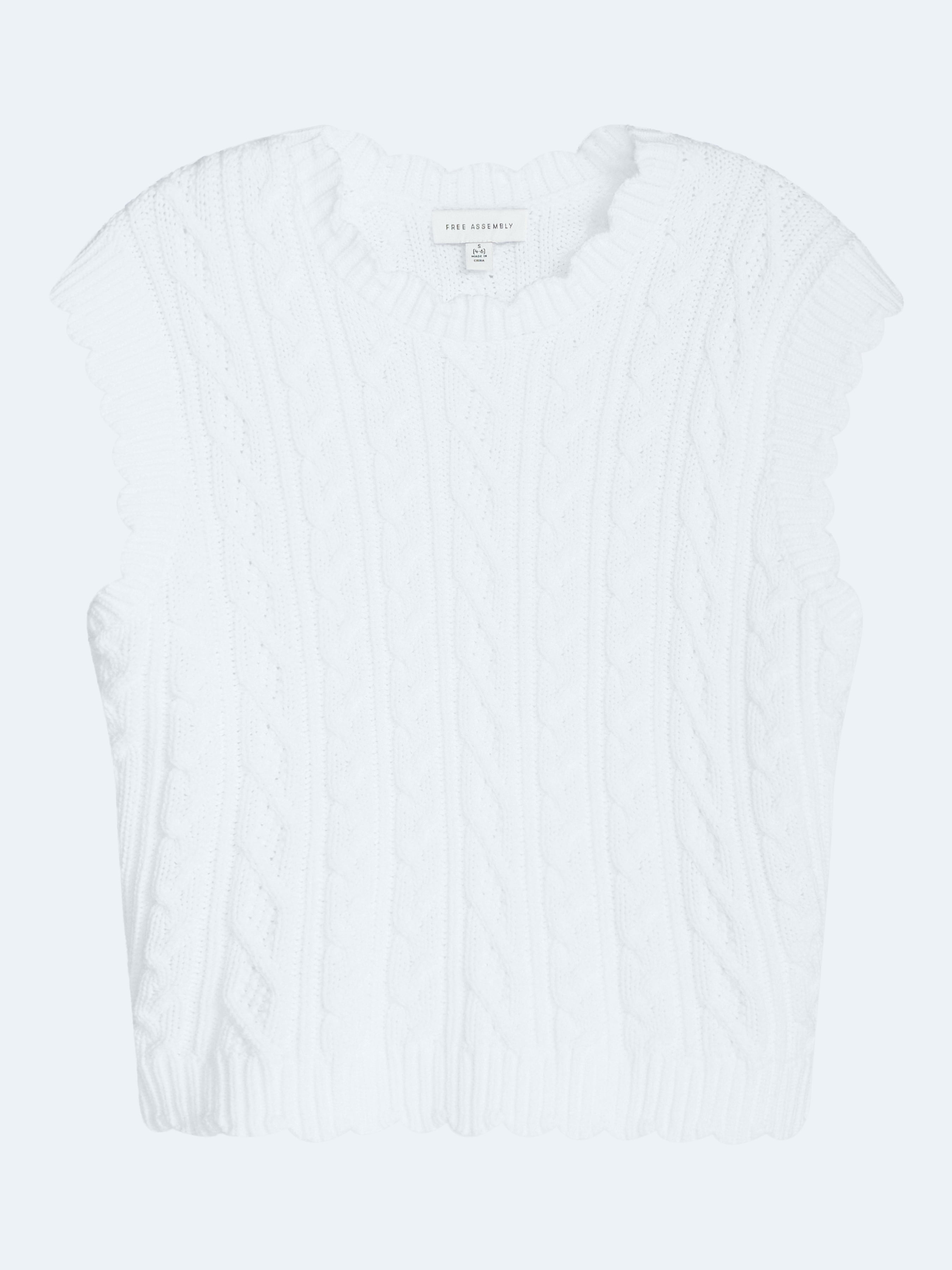 Free Assembly Women's Scalloped Cable Knit Cotton Vest, Sizes XS-XXL
