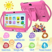 Kids Tablets 7 inch, Android 12 Tablet for Kids, 4GB RAM 32GB ROM, 512GB Expandable, with Parental Control, Google Certified Toddler Tablet, WiFi, Bluetooth, Dual Camera with Silicone Case,Pink