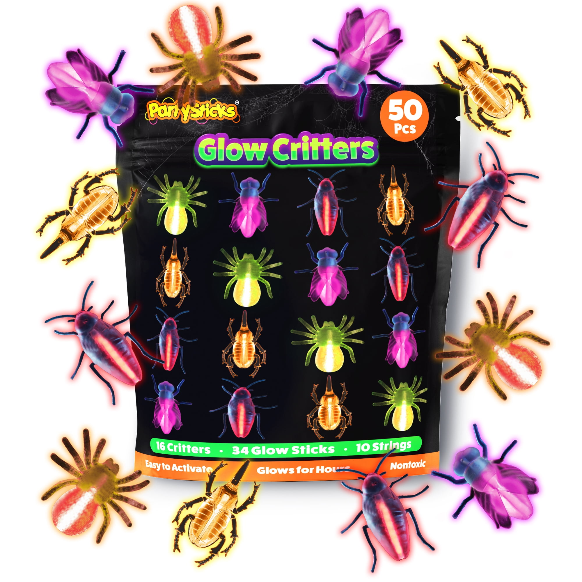 Party Sticks Critters Glow Sticks | 50pk Glow in the Dark Party Supplies