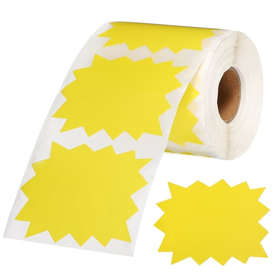 Uxcell 500Pcs Burst Labels, 4 x 3" Star Signs Burst  Fluorescent Neon Signs Price Tags Stickers Self-Adhesive Large Sale Sticker for Retail Store Market Business Garage Sale, Yellow