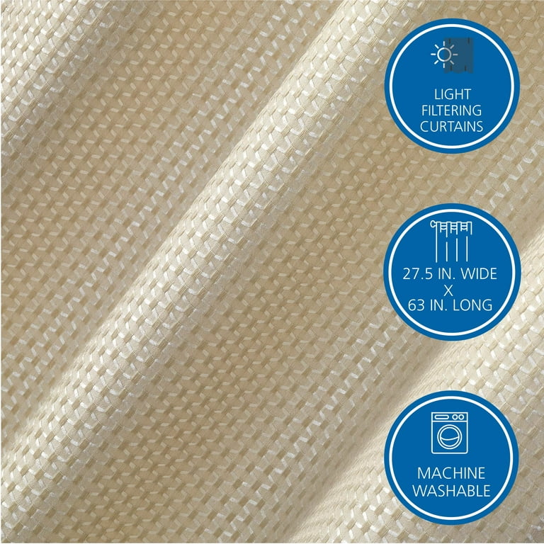 Mainstays 4 Piece Wave Jacquard Curtain Set Beige Solid Sheer