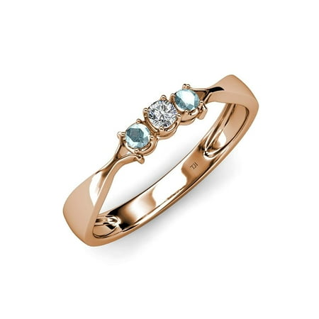 

Aquamarine and Diamond (SI2-I1 G-H) Three Stone Ring 0.17 ct tw in 14K Rose Gold.size 5.0