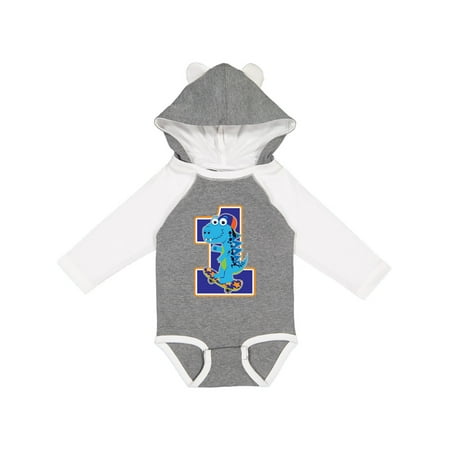 

Inktastic Skateboarding 1st Birthday Boy Dinosaur Gift Baby Boy Long Sleeve Bodysuit
