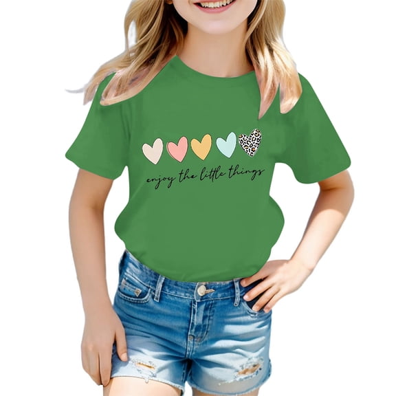 YUQIN Girls Cute Graphic Print Round Neck Short Sleeve Tee Shirt Summer Casual T Shirts Classic-Fit Basic T-Shirt Tops Soft Tshirts Fashion Tshirts Tops