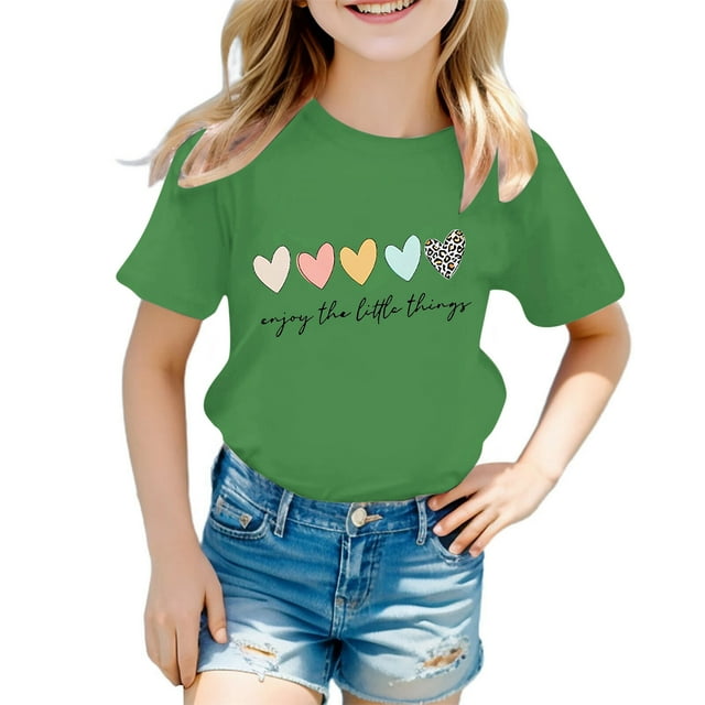 2025 Filles Mignon Imprimé Graphique Filles Col Rond Manches Courtes 4T T-Shirts Manches Courtes Tee Été Décontracté T 3T T-Shirts Filles Chemise