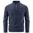 thumbnail image 2 of Wrtxtat Men's Fleece Pullover Winter Warm Solid Color Long Sleeves Slim Fit Sweatshirt Fashion Crew Neck Quarter Zip Outdoor Athletic Top Dark Blue XXXXXL, 2 of 4