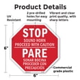 thumbnail image 2 of Stopsound Horn Proceed with Caution Pare Sonar Bocina Proceder Con Precaución 6 inch X 6 inch Octagon Plastic Sign Weather Resistant, UV Protected for Workplace, Made in the USA, 2 of 7