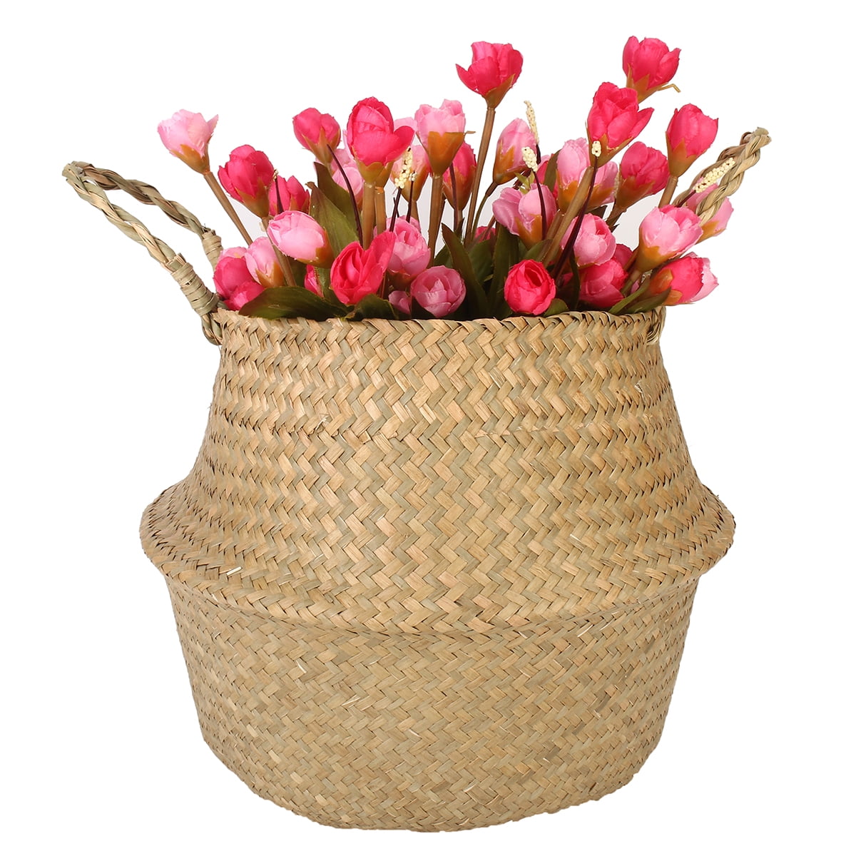 Foldable Seagrass Woven Belly Basket Flower Planter Pot Laundry Storage Skep Box 
