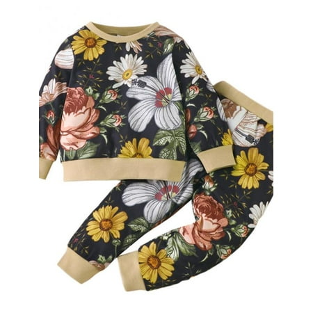 

Patgoal Easter Outfits For Baby Girls 2pcs Fall Spring Girls Long-sleeved Floral Tops Pants Set Casual Suit Sports Suit Girls Clothes Set Cute Lovely