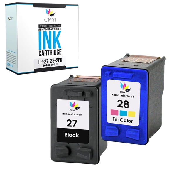 CMYi 27 and 28 Combo Pack of 2 Ink Cartridges Compatible for HP27 28 - DeskJet 3320, 3322, 3325, 3420, 3425, 3450, 3520, 3535, 3550, 3620, 3650, 3651, 3653, 3740, 3744, 3745 (1 Black, 1 Tri-color)