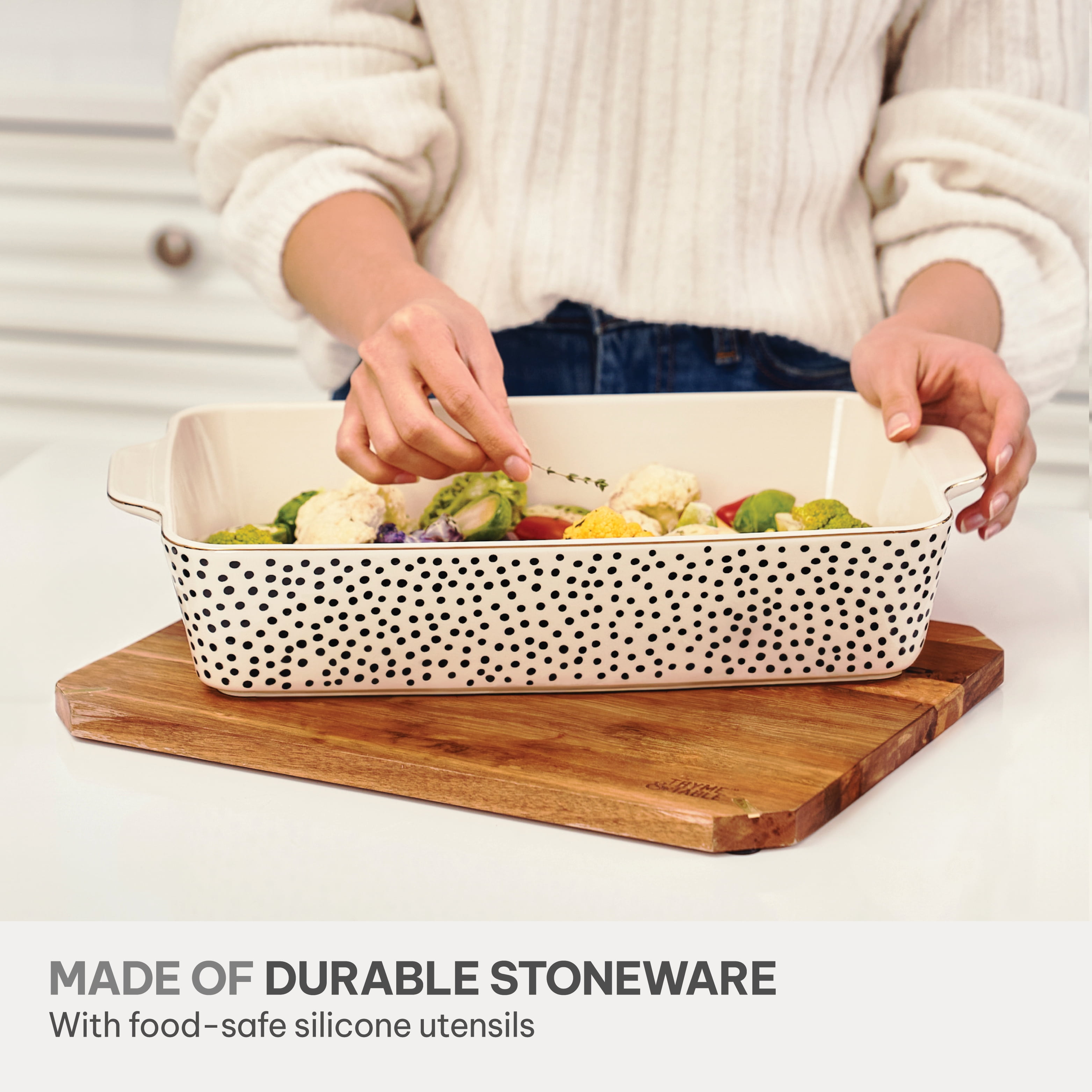 Thyme & Table, 10-Piece Ceramic Bakeware Set, with Spatulas & Whisk, Dot