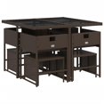 thumbnail image 4 of vidaXL 9 Piece Patio Dining Set with Cushions Brown Poly Rattan, 4 of 11