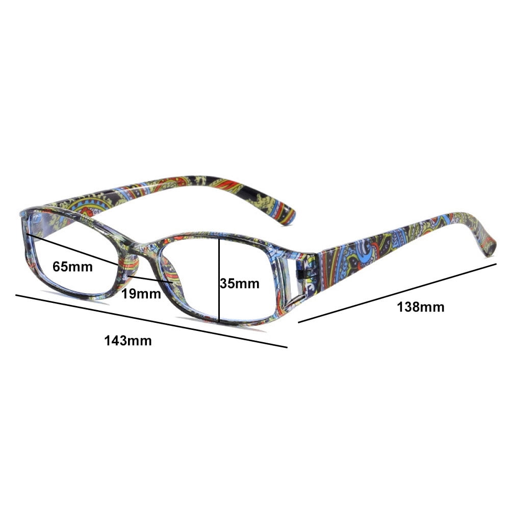 4 Pairs of Women Small Rectangular Anti-blue Light Reading Glasses 3.50 Printed Ultra-light Readers +3.50 Strength