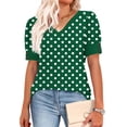 thumbnail image 4 of MaFYtyTPR Women's Short Sleeve Tops Fashion Spring Summer Clothing Polka Dots Base T-shirt Button Short Sleeve V-Neck Shirts A-Green M, 4 of 5