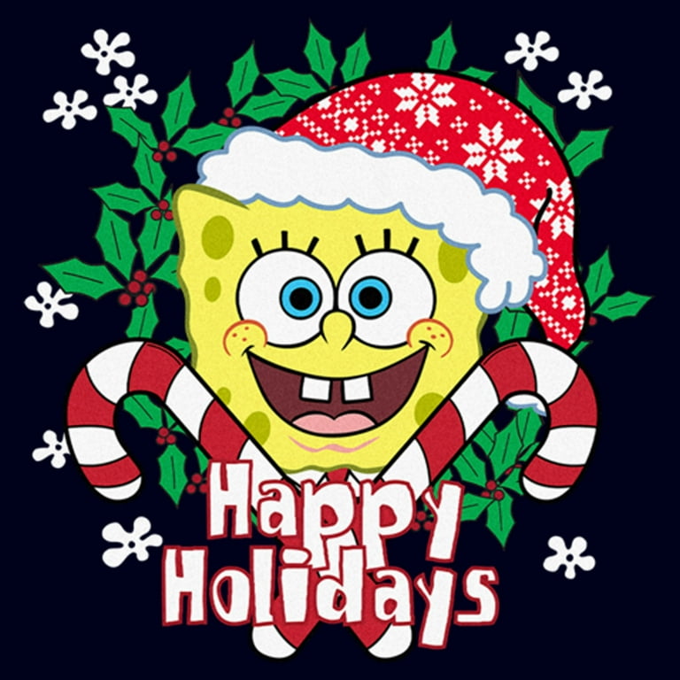 Men's SpongeBob SquarePants Happy Holidays Santa Hat Graphic Tee