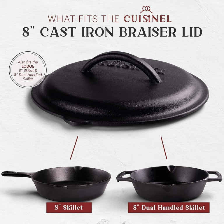 Cast Iron Lid - Fits 8-Inch Lodge Skillet Frying Pans or Braiser +  Silicone Handle Holder + Care Guide - 20.32cm Pre-Seasoned 