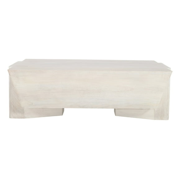 Joanie Coffee Table | 45" Rectangular Biscotti White Handcrafted Mango Wood | Solid Asymmetric Base